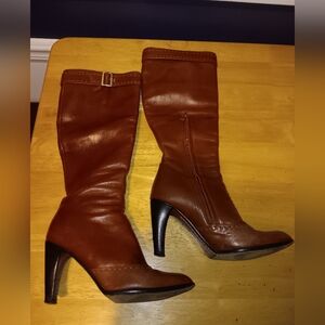Louis Vuitton Vintage Brown Leather Mid-Calf Heeled Boots Size 35 1/2